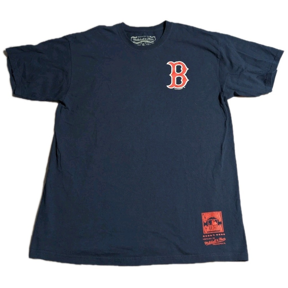 Mitchell & Ness Boston Red Sox T Shirt‎ Mens XL Navy Cooperstown Collection MLB
